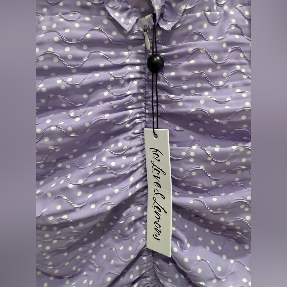 For Love And Lemons Chelsea  Purple Polka dot Ruched Mini Dress Sz 2 - Picture 8 of 14